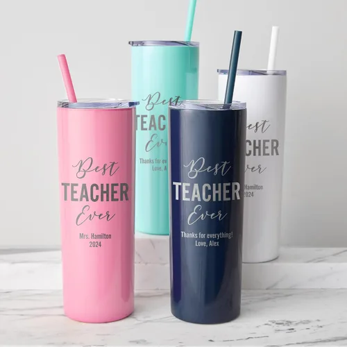 Vista 2 de Lifetime Creations Vaso de acero inoxidable grabado personalizado con popote de 20 onzas (menta), regalo para profesor, tutor, instructor