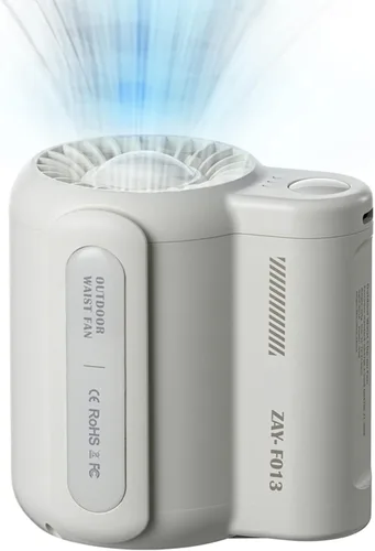 Vista 7 de fuliying Ventilador de cintura portátil recargable – Batería de 4500 mAh dura 10 horas, ventilador personal de clip de 3 velocidades, mini