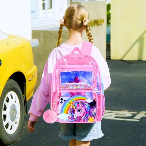 Vista 62 de Mochila transparente, aprobada por el estadio, para niñas y niños, mochila transparente de PVC resistente para mujeres y hombres