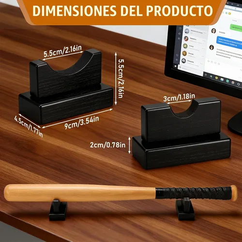 Vista 2 de TOBWOLF 2 vitrinas para bates de béisbol, soporte resistente para bates de béisbol, soporte de exhibición de bates de béisbol, estante horizontal