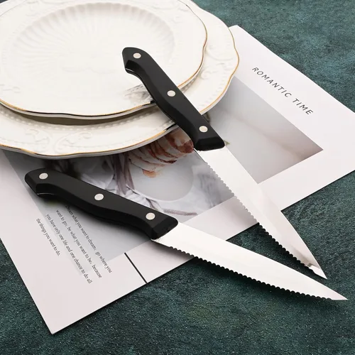 Vista 6 de Juego de cubiertos con cuchillos para carne, 48 piezas, juego de cubiertos para 8 cubiertos de acero inoxidable con mango de grano de madera