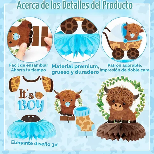 Vista 4 de 12 centros de mesa de nido de abeja de vaca de las tierras altas azules, decoración de mesa de ganado de las tierras altas, decoración de mesa