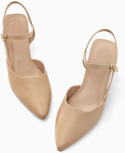 Vista 4 de Coutgo Zapatos de tacón bajo y grueso para mujer, tacón puntiagudo cerrado, para boda, fiesta, vestido