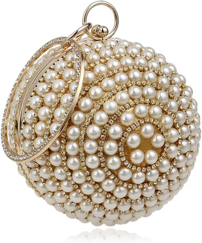 Vista 11 de Bolso de noche para mujer, bola redonda, bolso de boda, bolso de perlas artificiales Negro