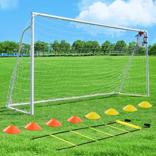 Vista 9 de Portería de fútbol de 12 x 6, 10 x 6.5, 8 x 6, 6 x 4 pies, portería de fútbol de metal para patio trasero, portería de fútbol para niños, jóvenes