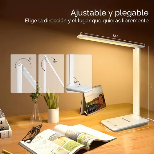 Vista 7 de Lámpara de escritorio LED White Crown con cargador inalámbrico de 15W y puerto USB, lámpara de mesa regulable con 5 modos de iluminación, control