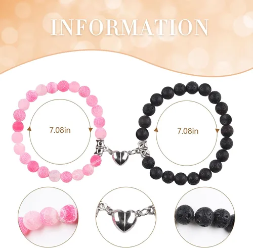 Vista 54 de 2 pulseras magnéticas para parejas, piedra natural negra mate, cristal para votos de amor eterno, juego de pulseras de cuentas de piedra de energía