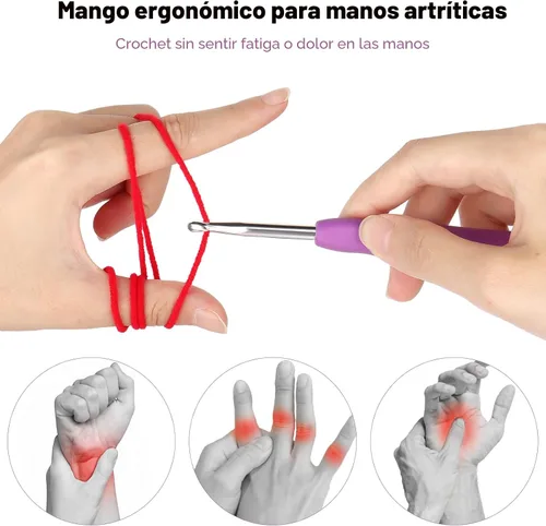 Vista 2 de Katech - Kit de ganchos de ganchillo con estuche, juego de 85 piezas de ganchillo, ganchos ergonómicos para tejer, agujas de tejer, kits de hilo