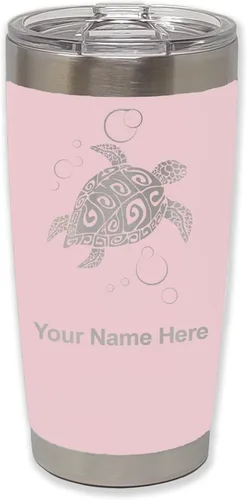 Vista 13 de LaserGram Vaso aislado al vacío de 20 onzas, tortuga marina hawaiana, grabado personalizado incluido (morado claro)