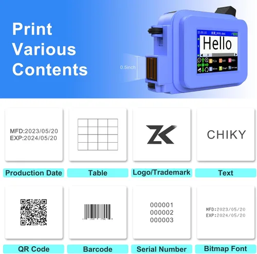 Vista 4 de CHIKYTECH Mini impresora de inyección de tinta mejorada para todos los materiales, máquina de impresión portátil para fecha y hora código de barras