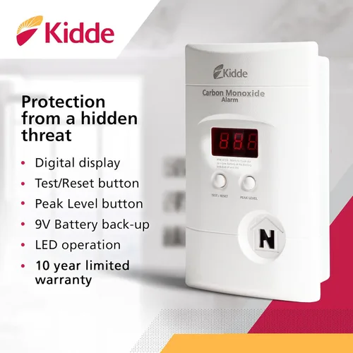 Vista 2 de Alarma contra el monóxido de carbono que se enchufa Kidde con respaldo de batería y pantalla digital., KN-COPP-3