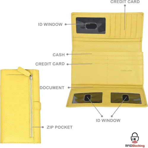 Vista 5 de Carteras de piel con bloqueo RFID para cheques con 11 ranuras para tarjetas para mujer