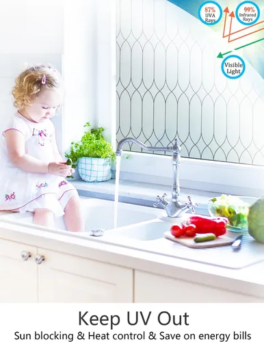 Vista 4 de Jahoot Película de privacidad para ventana, vidrio esmerilado para ventana, bloqueo solar, películas de privacidad para baño, vinilo esmerilado