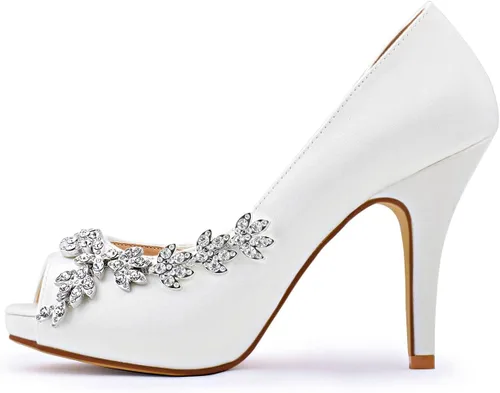 Vista 3 de ElegantPark Zapatos de Boda para Novia de Tacón Alto con Plataforma Zapatos de Novia con Pedrería Tacones para Boda Zapatillas de Mujer de Satén