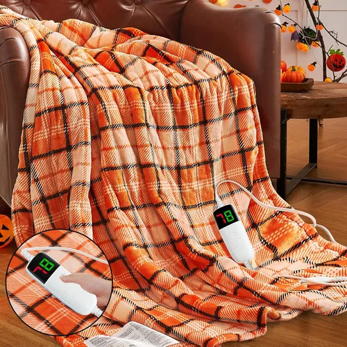 Vista 21 de Manta térmica negra eléctrica, manta térmica de 50 x 60 pulgadas con 10 niveles de calor y 8 horas de apagado automático, manta de sherpa suave a