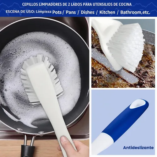 Vista 6 de CELOX Juego de cepillos de cocina con mango ergonómico, cepillos de limpieza profunda, incluye cepillo para platos (azul)
