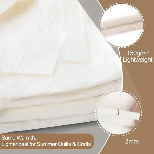 Vista 3 de Batería de Algodón Natural para Acolchado - 150g/m² Ligero, 40"x40" - Material para Mantas, Proyectos DIY, Decoración del Hogar