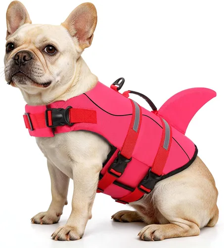 Vista 46 de Queenmore Chaleco Salvavidas para Perros Tiburón, Chaleco de Natación de Alta Flotabilidad, Chalecos Salvavidas para Perros Ajustables y Fáciles