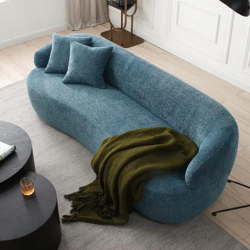 Vista 10 de WILLIAMSPACE Sofá curvado de 101 pulgadas, moderno sofá boucle tapizado de gran tamaño con 4 almohadas, sofá de peluche de 4 asientos para sala