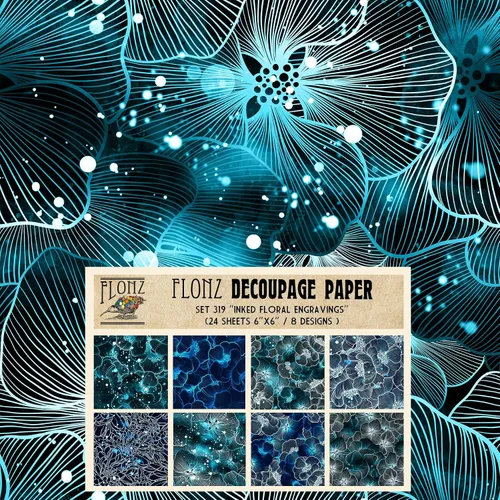 Vista 8 de Decoupage - Paquete de papel (24 hojas de 6 x 6 pulgadas), rosas doradas: delicadas rosas doradas y perlas que adornan un lienzo azul medianoche