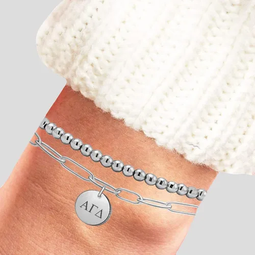 Vista 4 de Sorority Things Pulsera Alpha Gamma Delta Pulseras con cuentas y clip de papel, Sin gemas.