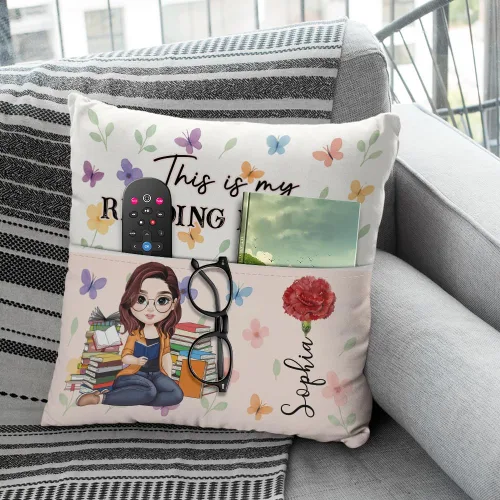 Vista 4 de ENCYCOM Almohada de bolsillo personalizada para lectura de libros, almohadas de lectura personalizadas con nombre, regalo único para niñas, mujeres