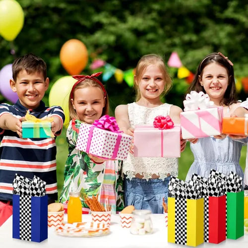 Vista 6 de Glenmal Paquete de 16 bolsas de regalo para autos de carreras con papel de seda a granel de 8.3 x 5.9 x 3.1 pulgadas, bolsas de recuerdo de fiesta
