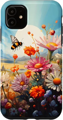 Vista 8 de Funda para iPhone 13 Pro Lively Bee en Sunny Meadow of Wildflowers