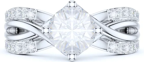 Vista 2 de Anillo de compromiso de plata de ley con diamantes redondos de talla brillante o moissanita genuina