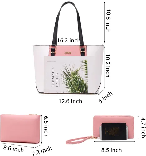 Vista 3 de Qiyuer - Bolsos para mujer, carteras, juegos de bolsos con asa superior, bolsos de hombro, bolso de mano, bolso de trabajo con cartera a juego, 3