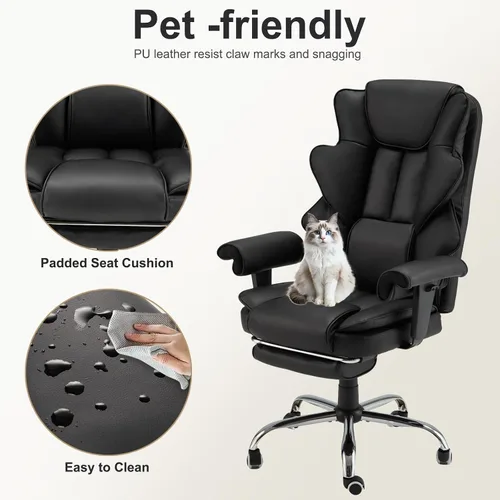 Vista 7 de Silla de oficina ergonómica con función de masaje con calefacción, silla de escritorio ejecutiva para computadora, asiento de masaje ajustable Negro