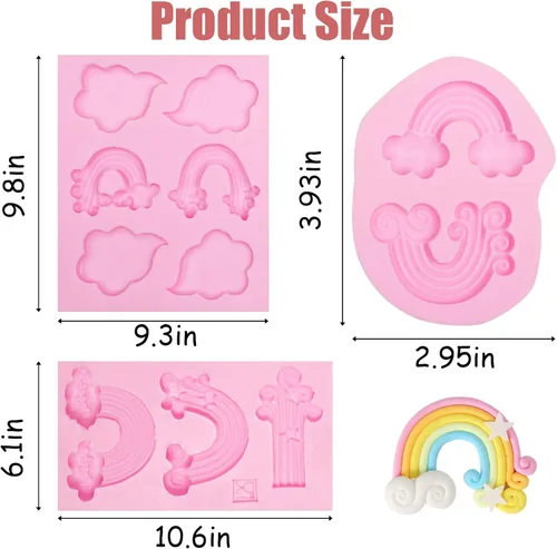 Vista 3 de Moldes de fondant de nube, 3 unidades, molde de silicona arcoíris para decoración de pasteles de chocolate, dulces, azúcar, cupcakes, decoración