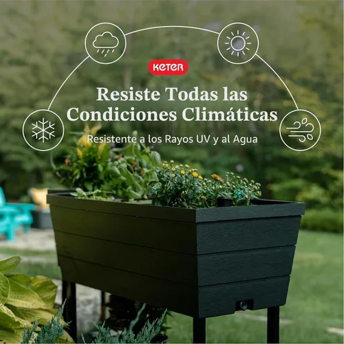 Vista 3 de Keter Urban Bloomer - Jardinera elevada de 12.7 galones y maceta de jardín de hierbas para exteriores con medidor de riego automático y tapón