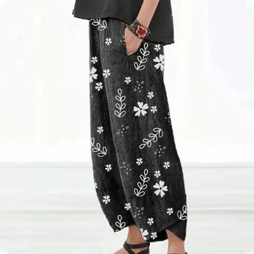 Vista 2 de SMIDOW Pantalones capri para mujer, algodón y lino, pierna ancha, pantalones capri casuales de verano, pantalones recortados para playa, cintura