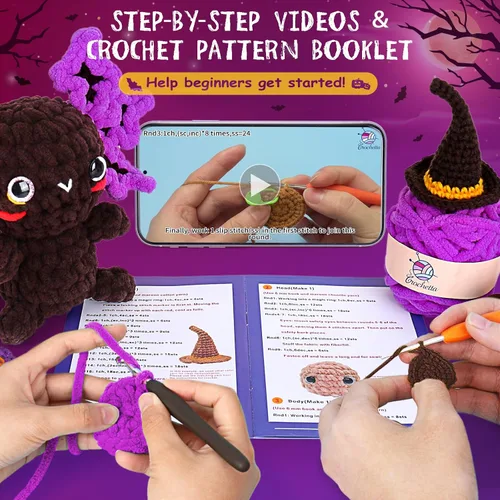 Vista 3 de Kit de ganchillo Crochetta para principiantes, kit de inicio de ganchillo con videotutoriales paso a paso, kit de ganchillo para principiantes