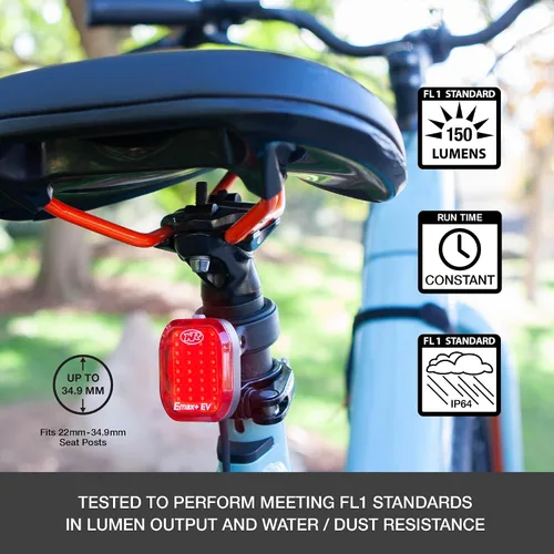 Vista 2 de NiteRider Luz trasera Emax+ 150 E-Bike – Luz trasera de bicicleta eléctrica de 150 lúmenes, 6 modos de flash/constante, cableado a batería