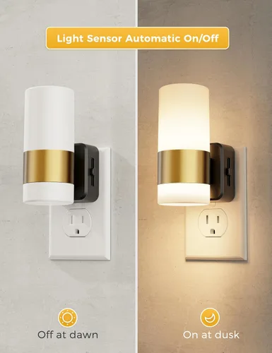 Vista 2 de L LOHAS - Luz nocturna LED regulable, paquete de 2, luz nocturna con sensor de atardecer a amanecer Soporte de 0-100 lúmenes de brillo Ajdustable