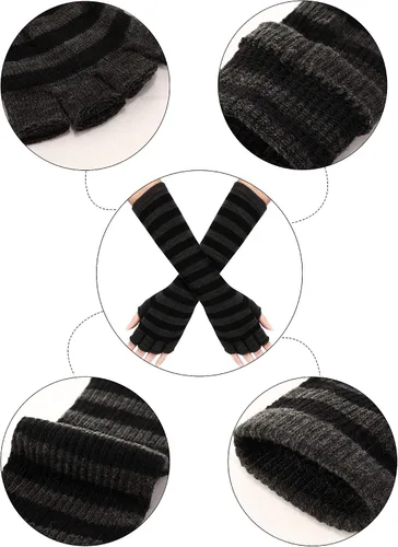 Vista 4 de SATINIOR 4 pares de guantes largos sin dedos de invierno, guantes de longitud del codo, calentadores de brazos para mujer