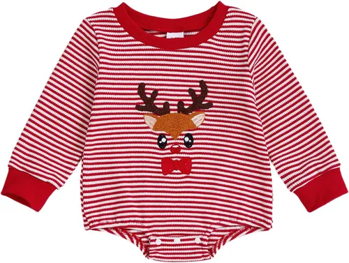 Vista 19 de MERSARIPHY Ropa de Navidad para bebé, sudadera para bebé, niño, niña, mameluco de Papá Noel para bebé, trajes de otoño e invierno Waffle