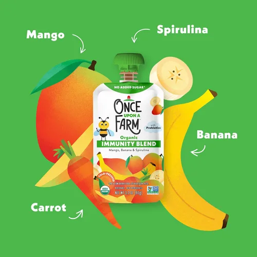Vista 11 de Once Upon a Farm Mezcla de inmunidad de espirulina de plátano y mango orgánico, bolsa de 3.2 onzas