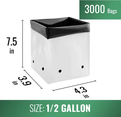 Vista 6 de DL Wholesale Grow 1 bolsas de cultivo de plantas para plantar, bolsa de plástico para plantas, macetas de vivero para flores, verduras, hierbas, 1/2