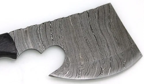 Vista 3 de Damascus Steel Collection Hacha de mango de madera de dos tonos con funda de cuero al aire libre caza camping hacha