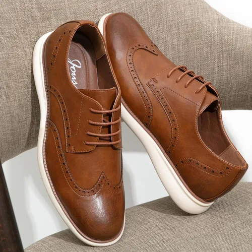 Vista 4 de Jousen Zapatos de vestir para hombre, Oxford, casuales, retro, clásicos, cómodos, formales, Derby, negocios, zapatos de vestir para hombres