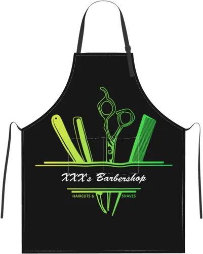 Vista 17 de Delantal de barbería personalizado para hombres y mujeres, delantal de peluquería con texto personalizado con bolsillos, delantal personalizado