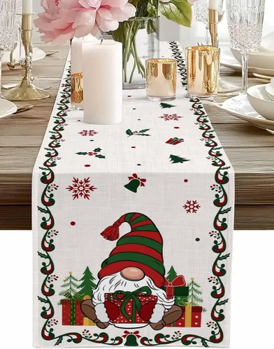 Vista 11 de Camino de mesa de Navidad de otoño de 90 pulgadas de largo, árbol de Navidad, fondo gris, duradero, lavable, camino de mesa de cocina para Árbol