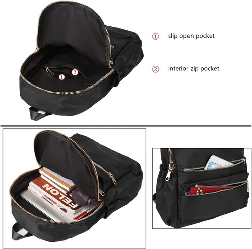Vista 4 de Uromee Mochila para mujer, bolsa de hombro impermeable de nailon para viaje, 269 negro, Mochilas Daypack
