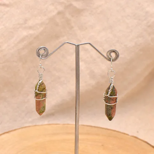 Vista 53 de Pendientes de cristal de punta envuelta en alambre de piedra pulida para mujer Reiki Energy Healing