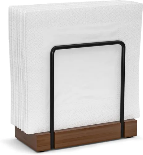 Vista 22 de Servilletero para mesa, dispensador de servilletas de hierro de acacia para cocina, mesa de comedor, granja, cóctel, picnic, soportes de madera