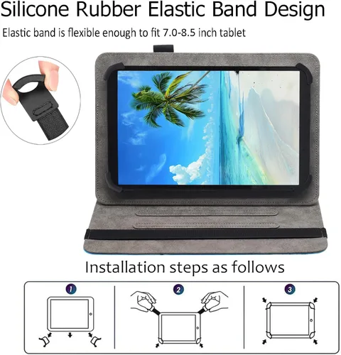 Vista 6 de Funda universal para tablet Android de 7 8 pulgadas, Dluggs soporte de visualización multiángulo con funda y correa de mano para tablet de 7.0-8.5