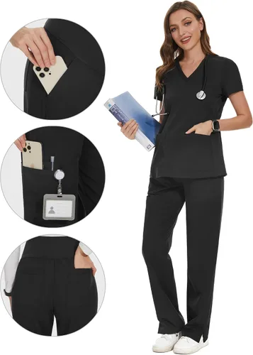 Vista 3 de POSHGLAM Pantalones médicos de maternidad para mujer, pantalones de trabajo, estilo casual, pantalones de embarazo, S-XXL
